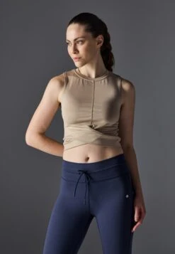 CROPPED SLEEVELESS TOP WITH WRAP FRONT - Top - Beige
