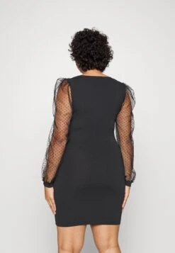 Bodycon Sleeves Low Neck Mini Dress- Gebreide Jurk - Black -Even&Odd 1efc32aa40c04bd1bfe724ab603de559