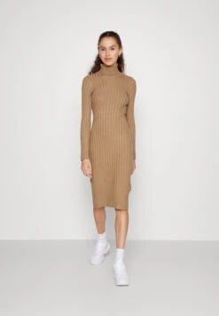Even&Odd Rollkragen Bodycon Ripp Midi Strickkleid - Etui-Jurk - Camel