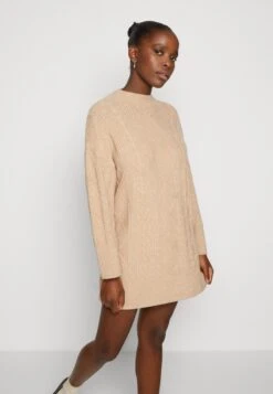 Even&Odd Perkin Ausschnitt Mini Strickkleid - Gebreide Jurk - Tan