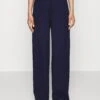 Petite Tailored Wide Leg Trouser - Broek - Dark Blue -Even&Odd 51ce3ce279a34474bdb440f028190d70