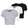 Even&Odd 3 Pack - T-Shirt Basic - White/Black/Light Grey -Even&Odd a5376e4c1d2c4eacb9af2169295be864