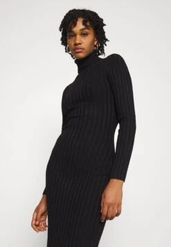 Even&Odd Rollkragen Bodycon Ripp Midi Strickkleid - Etui-Jurk - Black