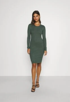 Even&Odd Crew Ausschnitt Ripp Basic Bodycon Mini Strickkleid - Etui-Jurk - Green