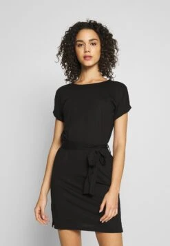 Even&Odd Basic Short Sleeves Mini Belted Dress - Jerseyjurk - Black/Black